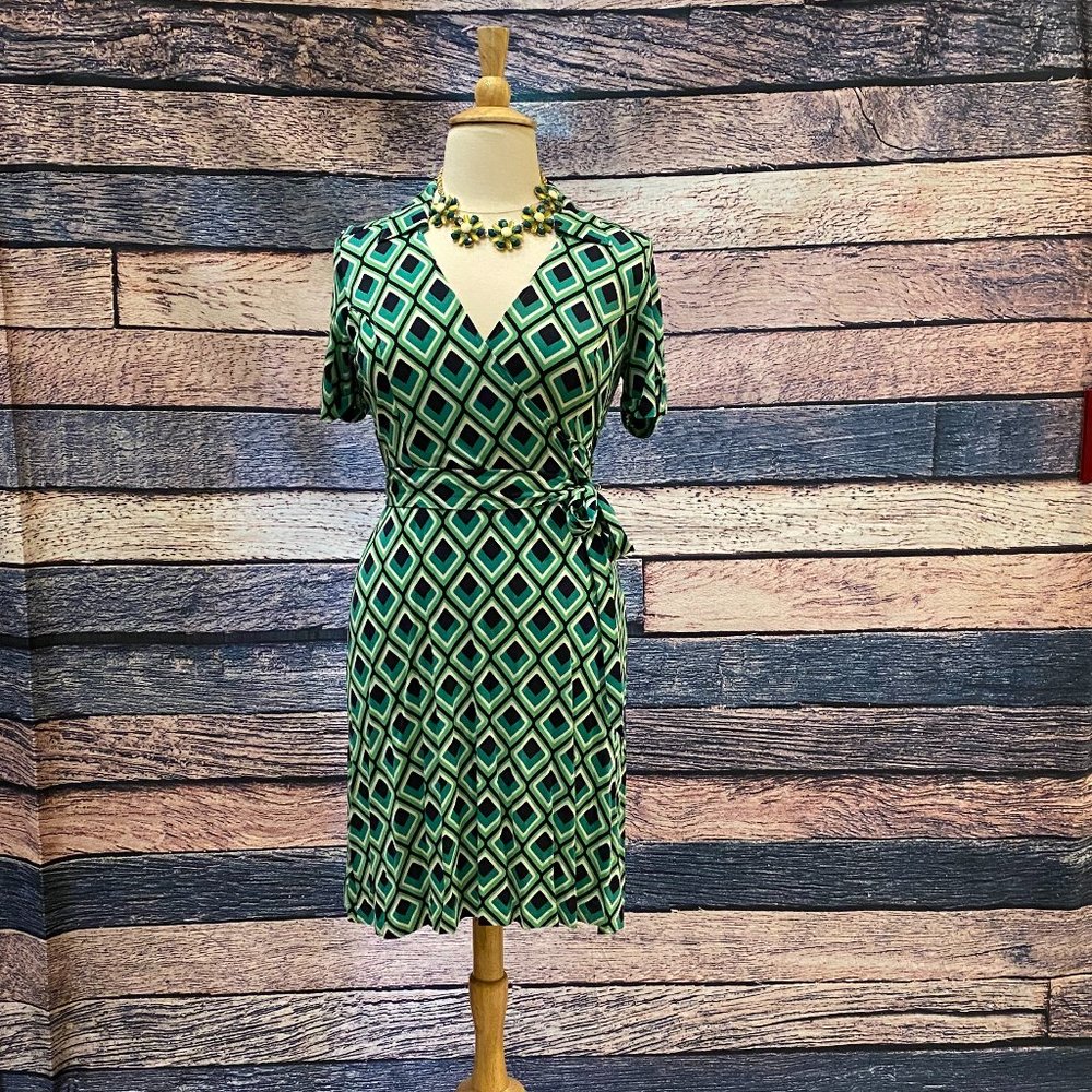 Banana Republic Silk Jersey Green and Black Dress